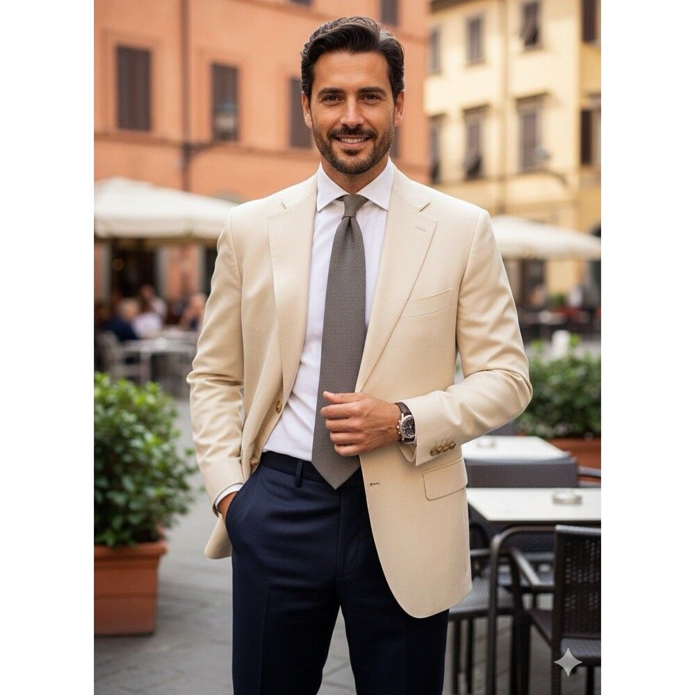 Ermenegildo Zegna Men 46L Super 100’s Wool Blazer Suit Jacket Tan Made In Italy